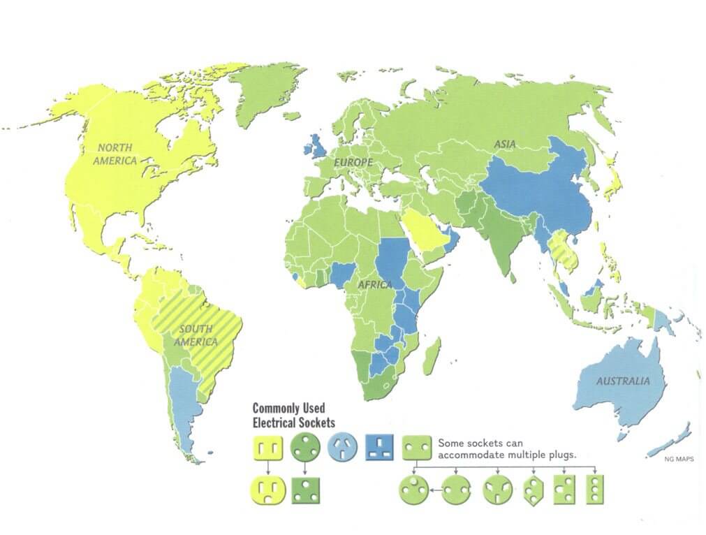 Global map of power sockets and plug types
