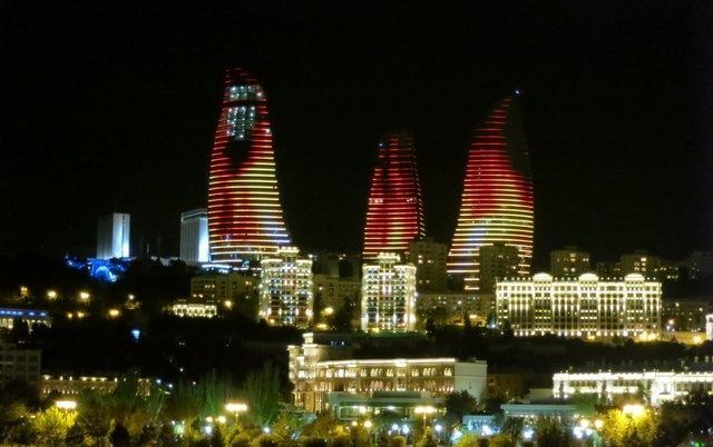 Baku's Flame Towers at night