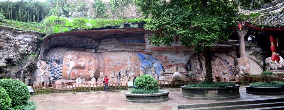 The reclining Buddha is 31m long and fills the top of the horseshoe shaped valley
