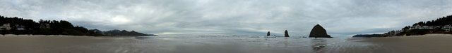 Panorama of Haystack Rock at Cannon Beach