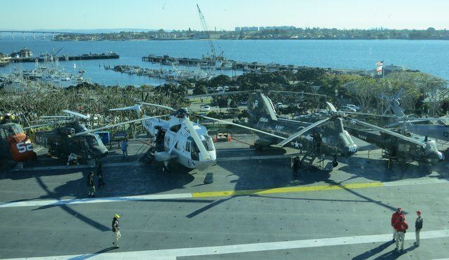 Looking down from the control tower on USS Midway