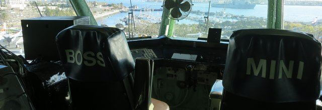 Seats in the control tower on USS Midway