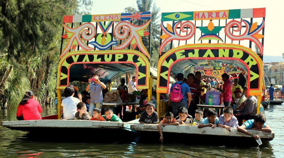 Kids taking a break from the party at Xochimilco floating city