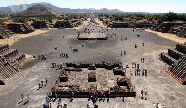 Looking down from the Pyramid of the Moon in Teotihuacan