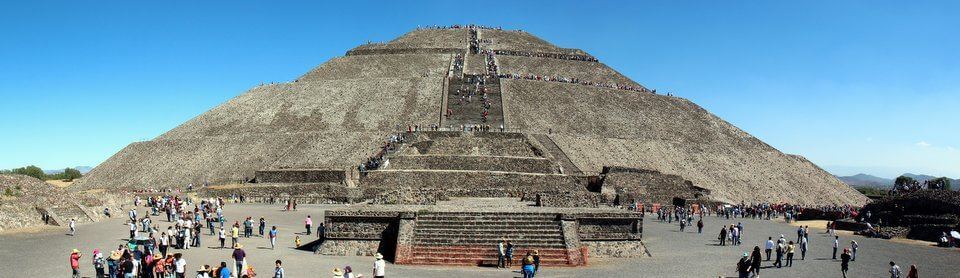 Looking up at the climb to the Pyramid of the Sun in Teotihuacan