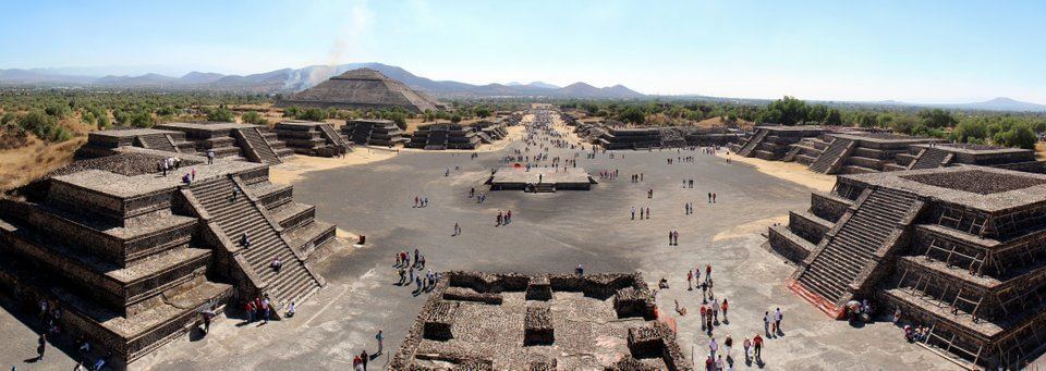 Looking down from the Pyramid of the Moon in Teotihuacan