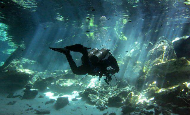 Cave diving in a Playa Del Carmen cenote