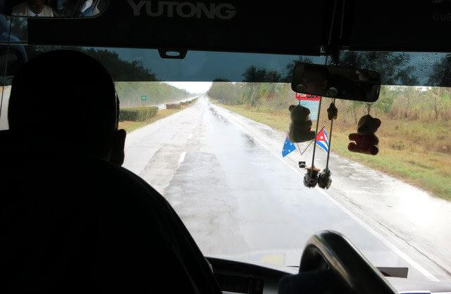 View from the front of a bus in Cuba