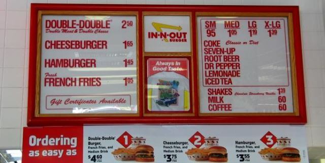 In-n-out fast food menu