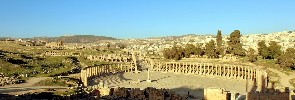 The archaeological site lies right next to the modern city of Jerash
